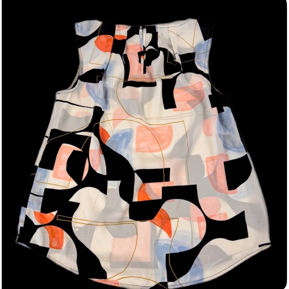 Worthington Blouse Women XS Multicolor Abstract Geometric Sleeveless Pleated Top - Picture 3 of 13